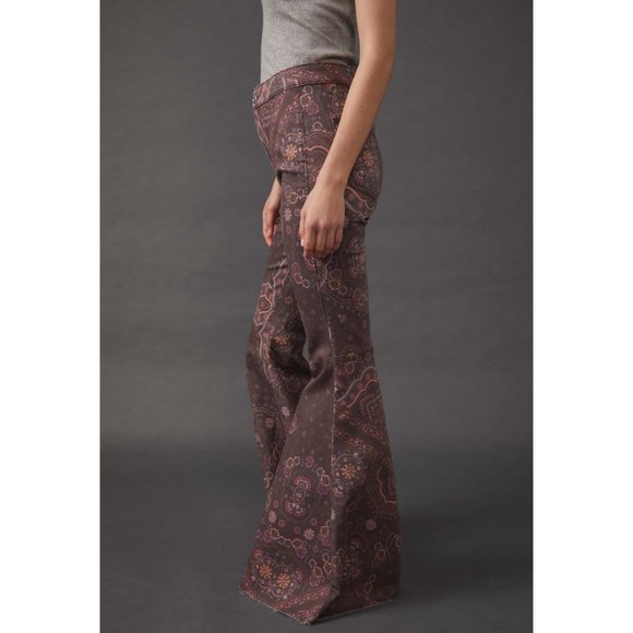 🎉LAST CHANCE🎉 FREE PEOPLE Just Float On Printed Flare Jeans / Chocolate Combo - Picture 8 of 14